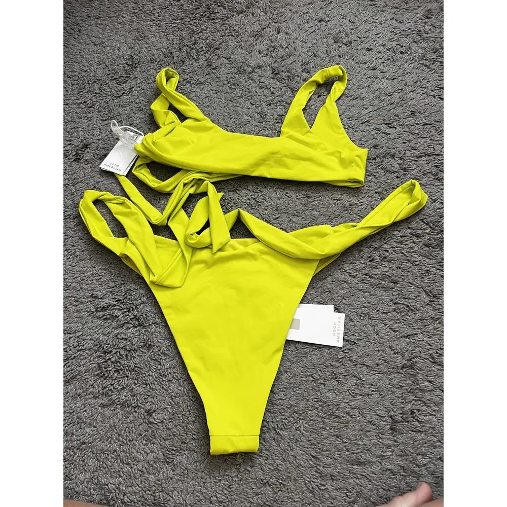 Good American 10 Ways to Wear Plunge Convertible Bikini Set Electric Yellow